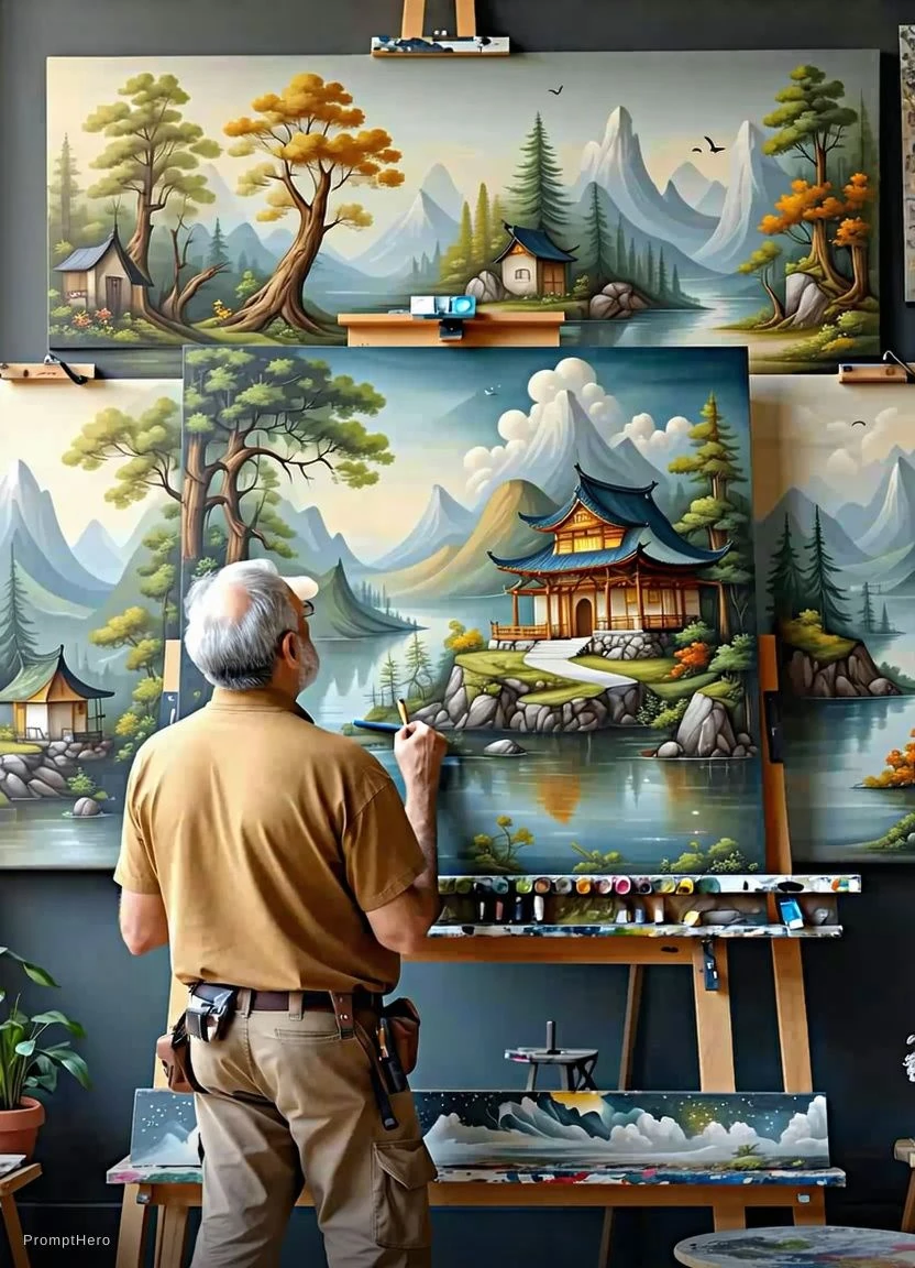 Man Creating Murals Drawing Board