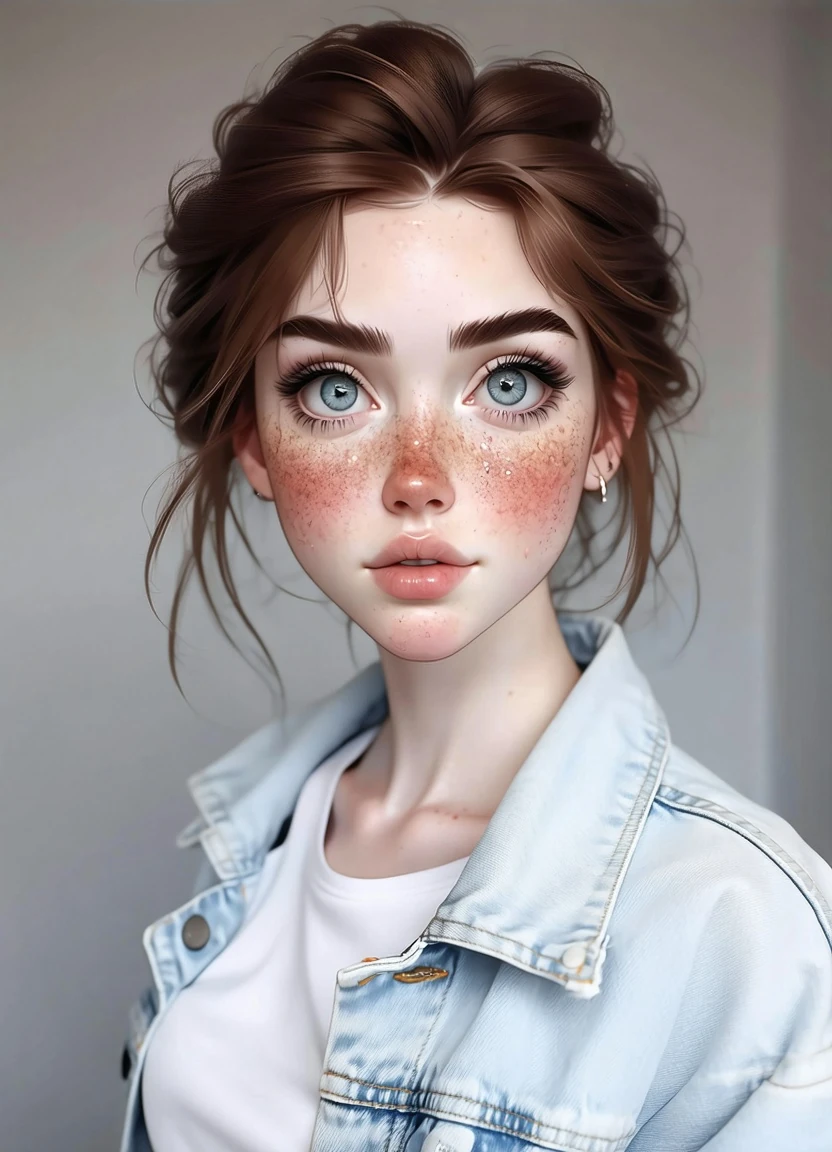 Woman Denim Jacket Freckles Portrait