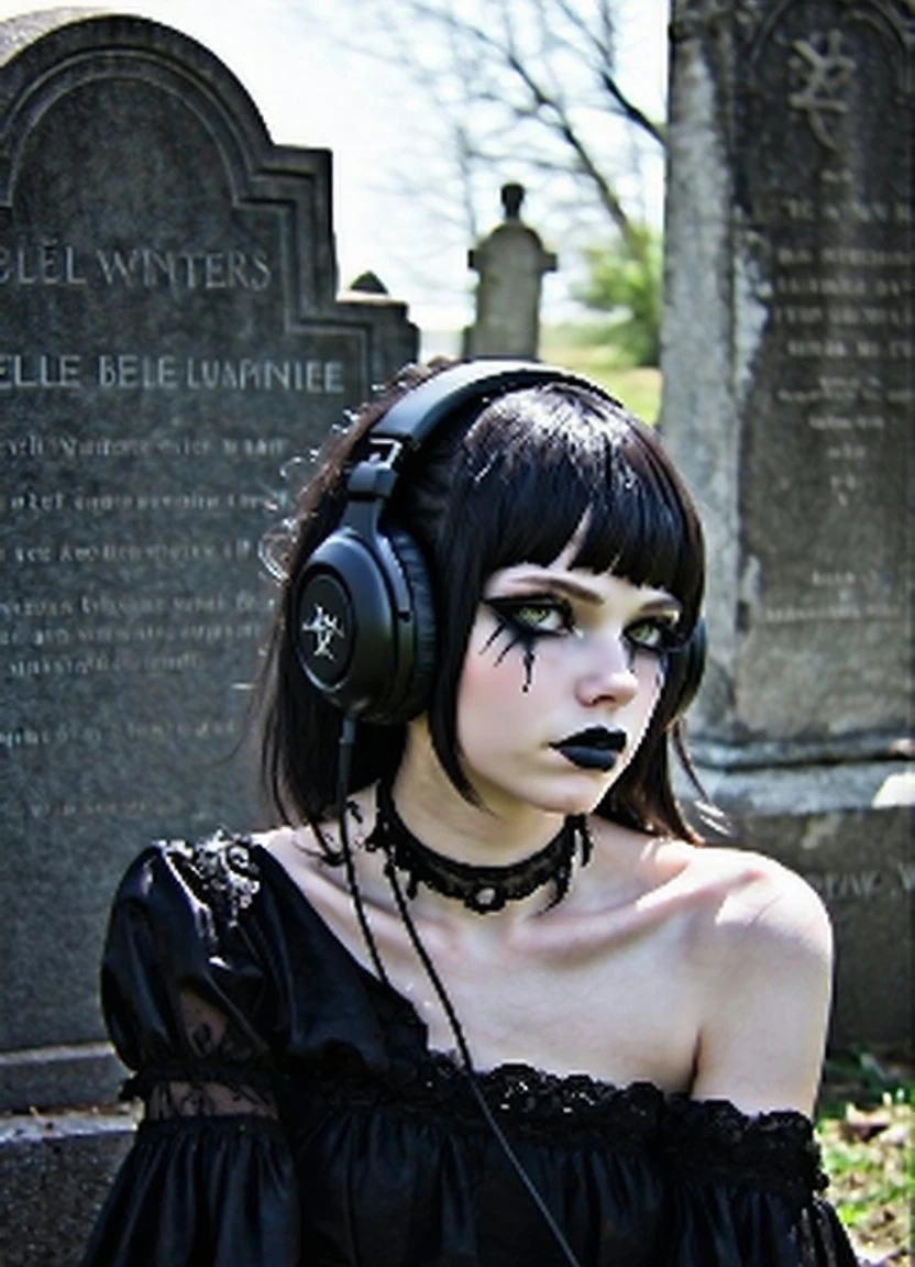Punk Goth Woman Cemetery Headset