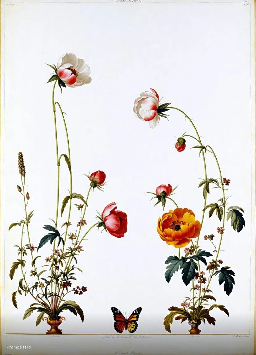 Garden Bursting Flowers Botanical Art