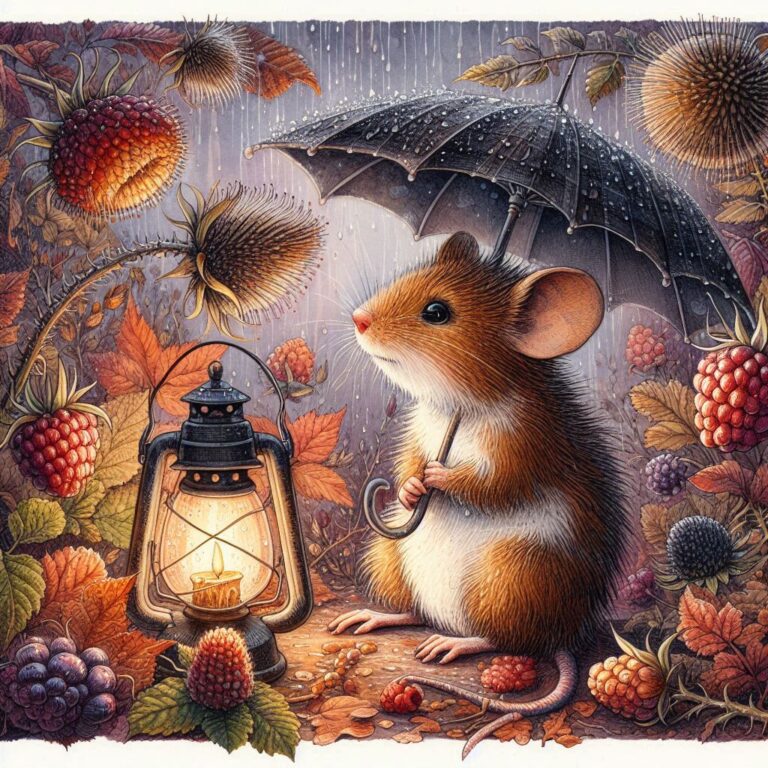 Whimsical Mouse in Scottish Autumn Landscape