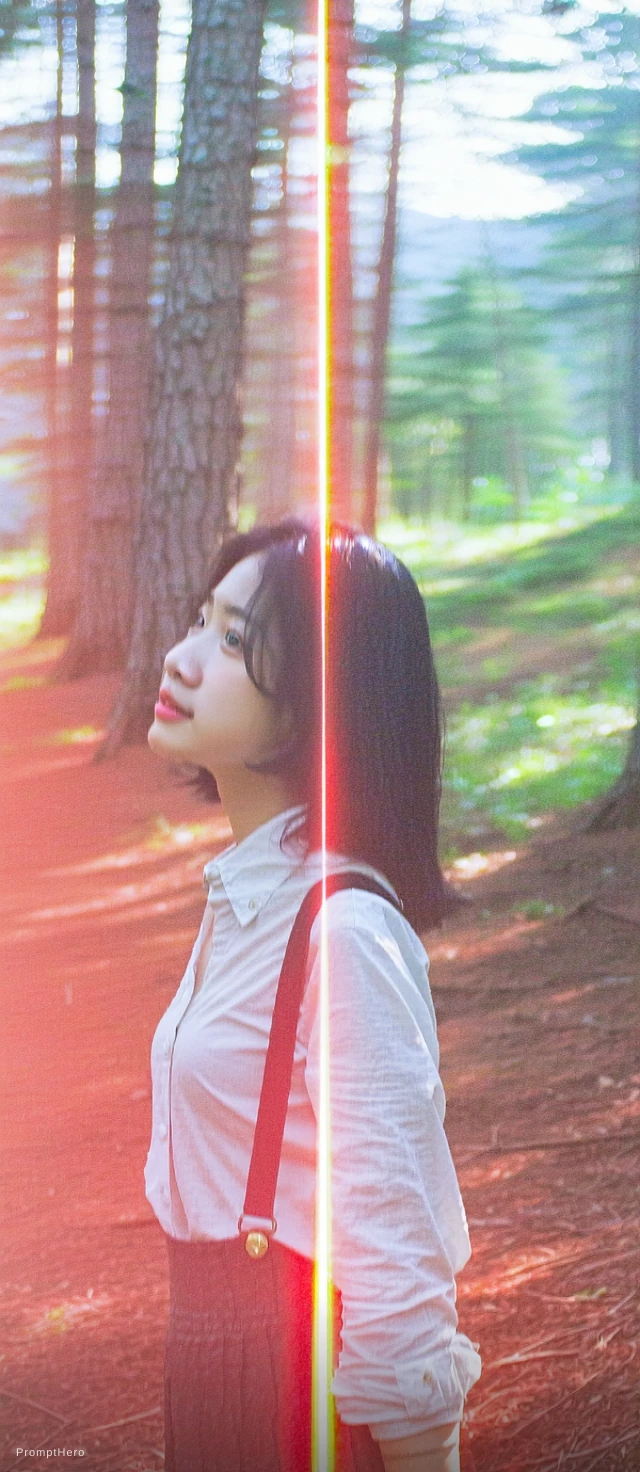 Asian Woman Portrait In Forest Light