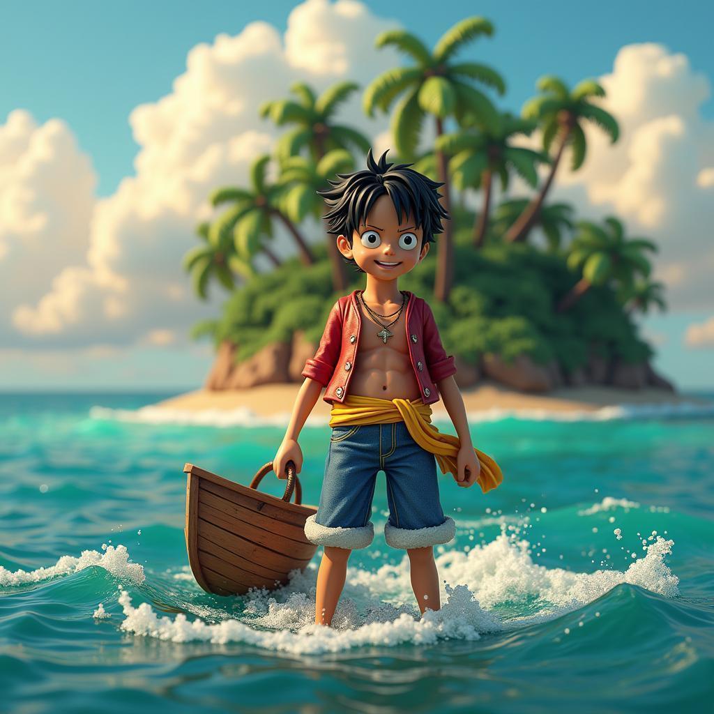 Luffy on a Tropical Island in 3D