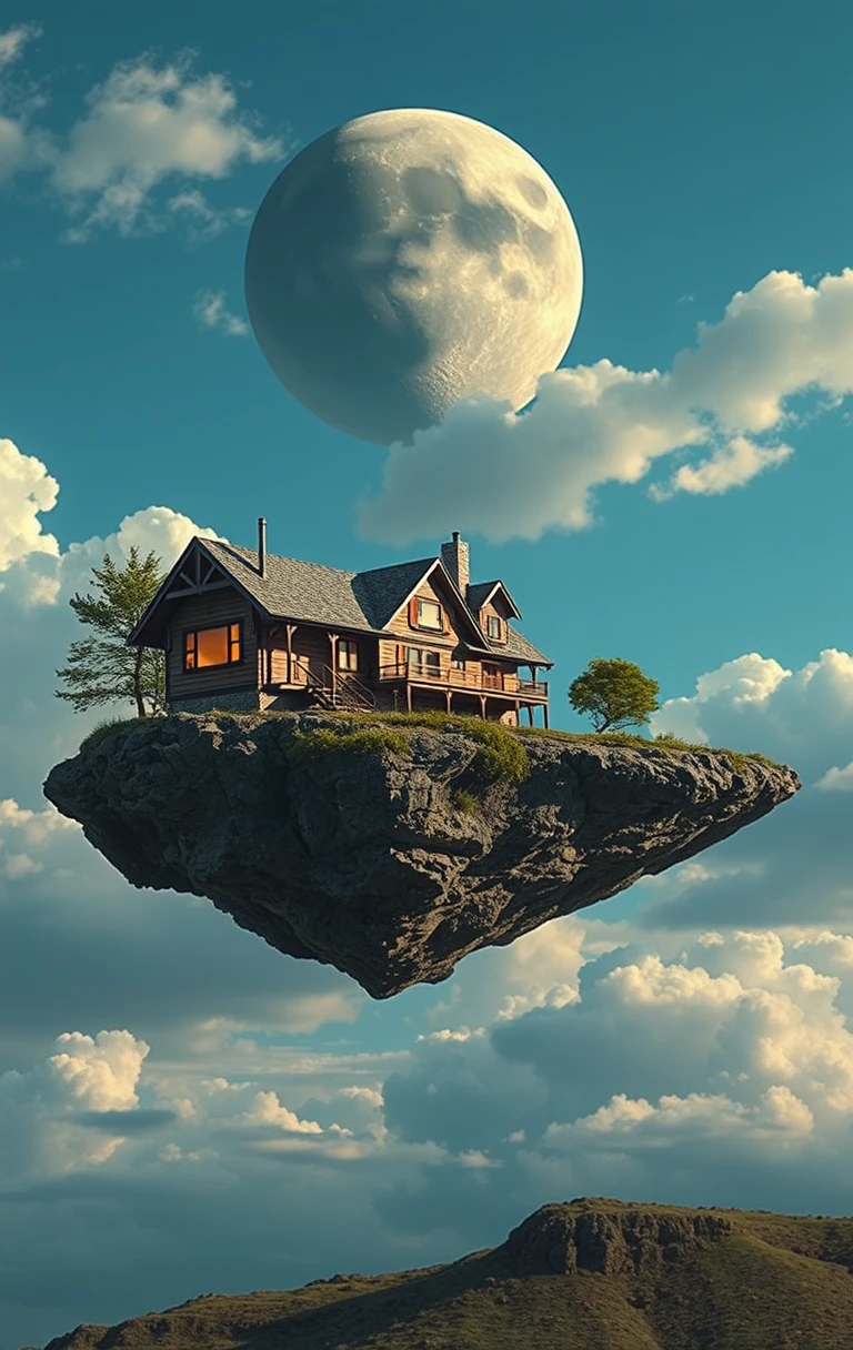House Asteroid Sky Surrealist Dream