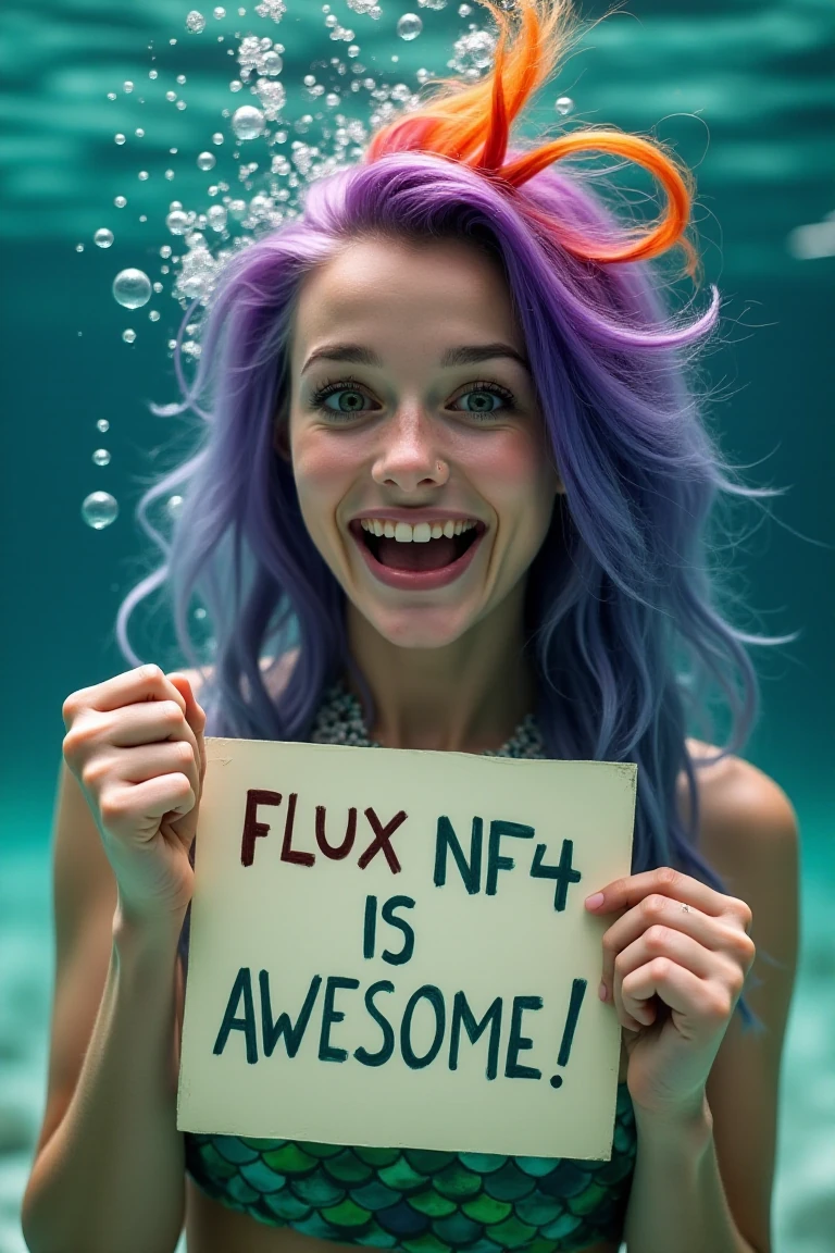 Mermaid Woman Colorful Hair Excited