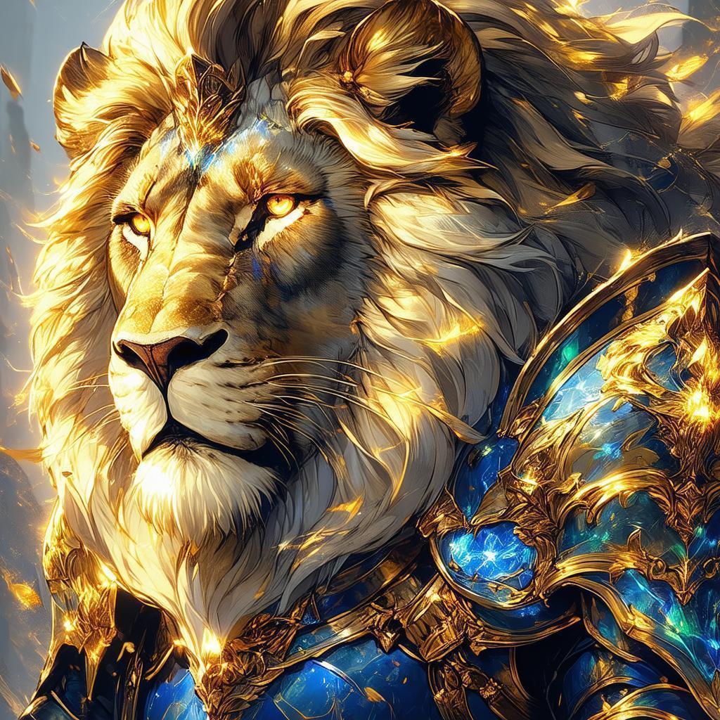 Regal Knight Lion in Gold Inlaid Armor