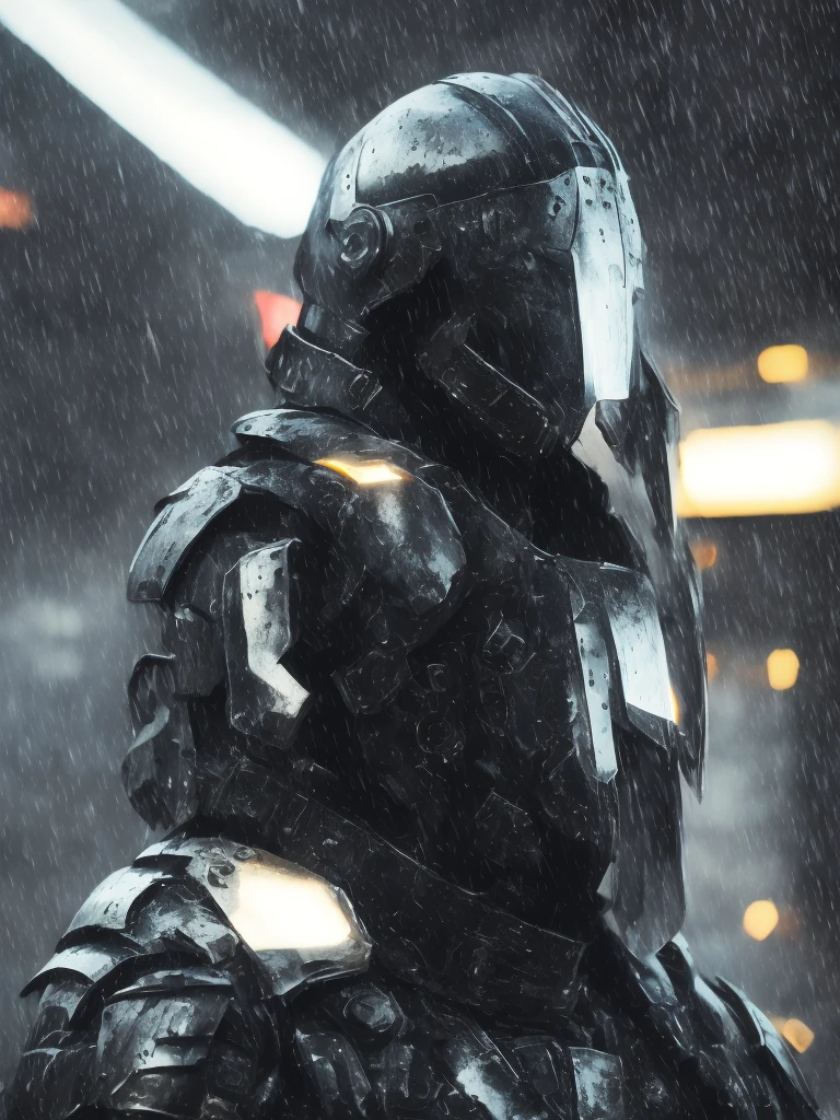 Cyberpunk Armor Warrior Rain Cinematic