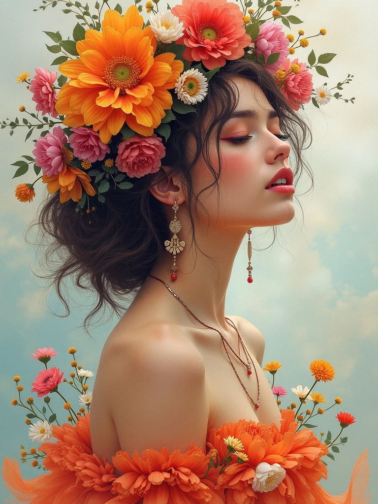 Woman Flowers Hair Commercial Illustration