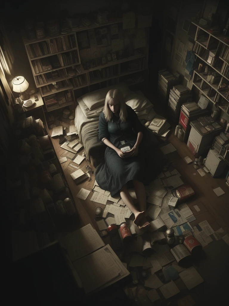 Woman Dimly Lit Room Isolation