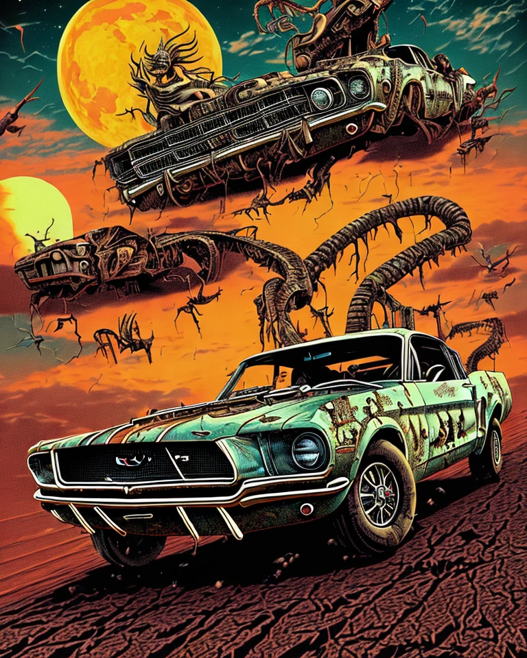 Mustang Muscle Car Desert Sunset