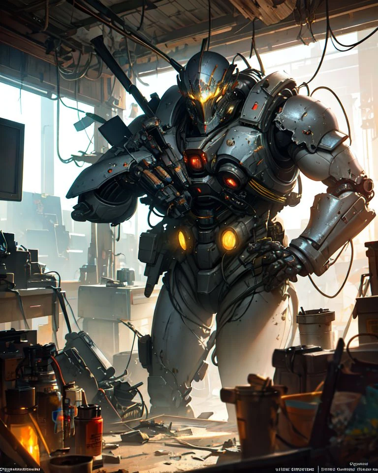 Robot Glowing Visor Cyberpunk Knight