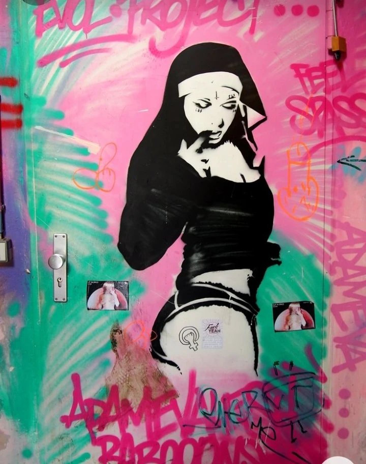 Nun Smoking Cigarette Banksy Graffiti