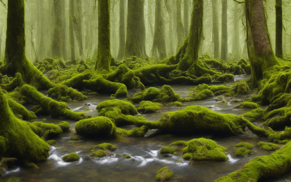 European Primeval Forest River Moss