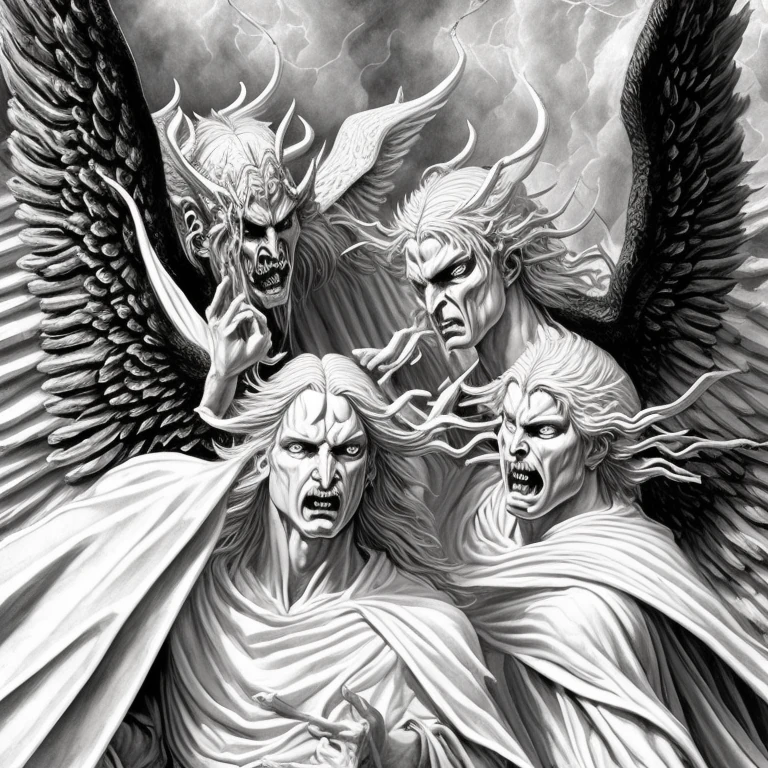 Angel Demon Facing Sacred Flames