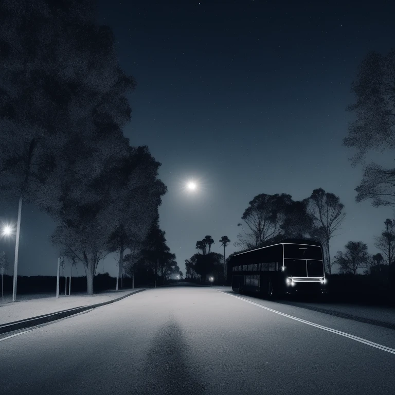 Dark Bus Midnight Street Lights