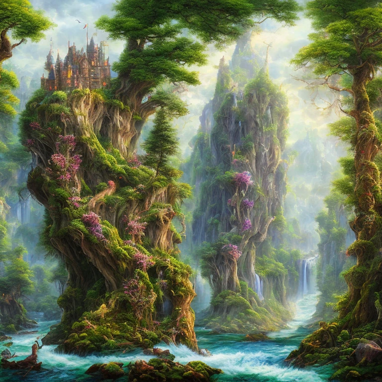 Enchanted Forest Castle Oil Painting