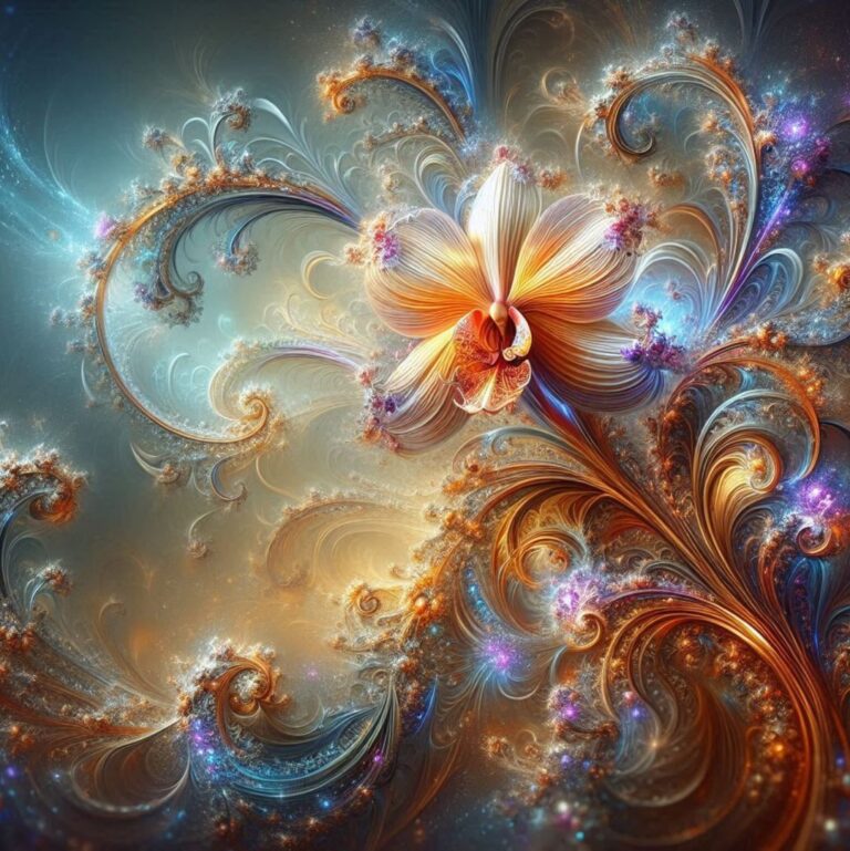 Blooming Orchid with Glittering Fractal Gems