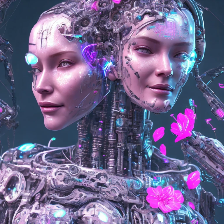 Cyborg Woman Neon Biopunk Portrait