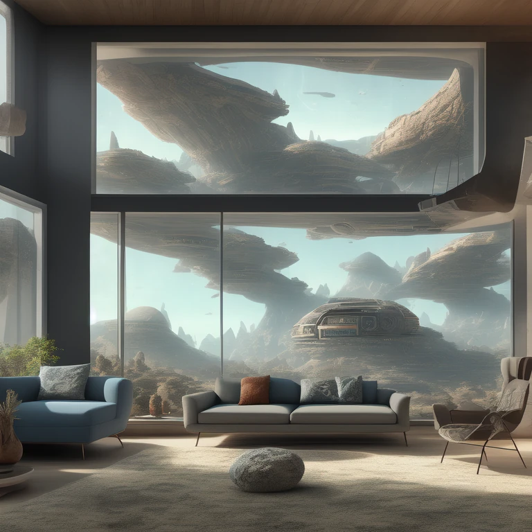 Modern Living Room Martian Landscape
