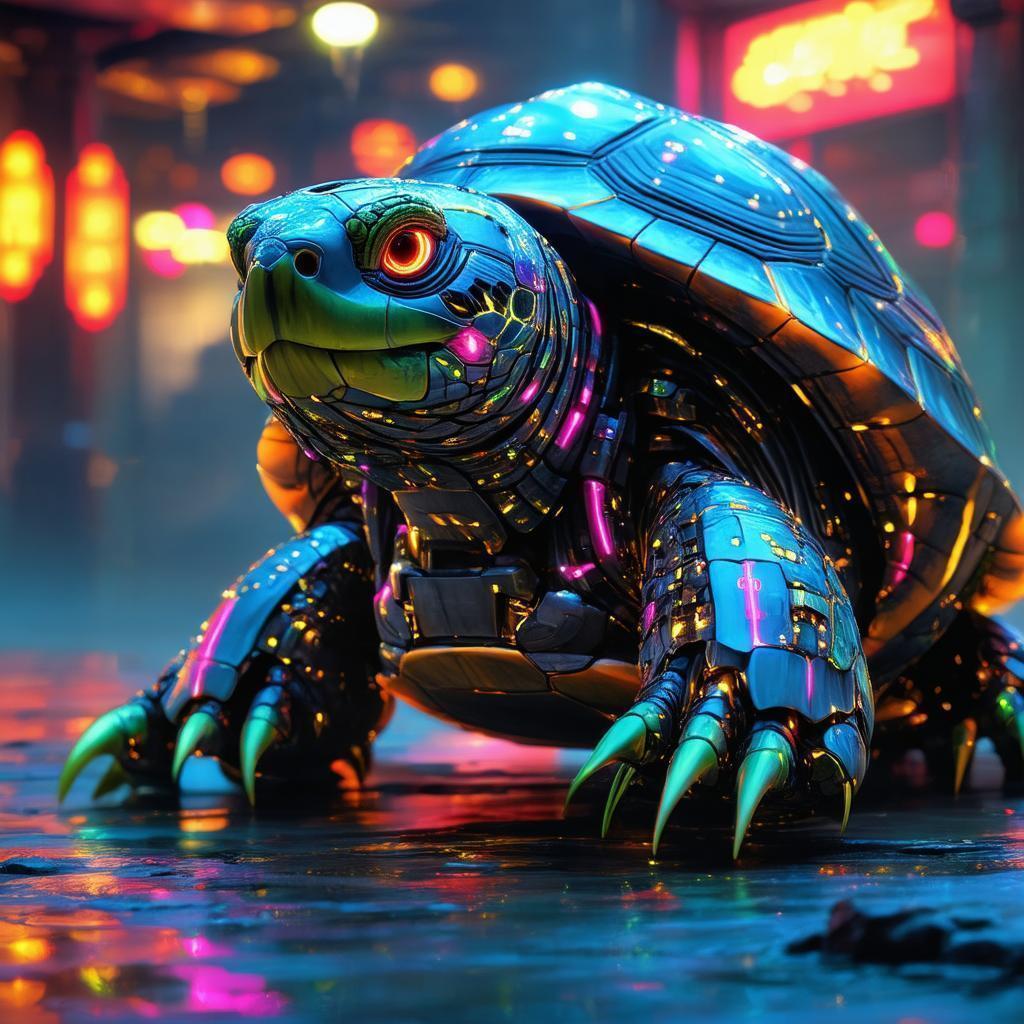 Neon Cybernetic Turtle Warrior of the Future