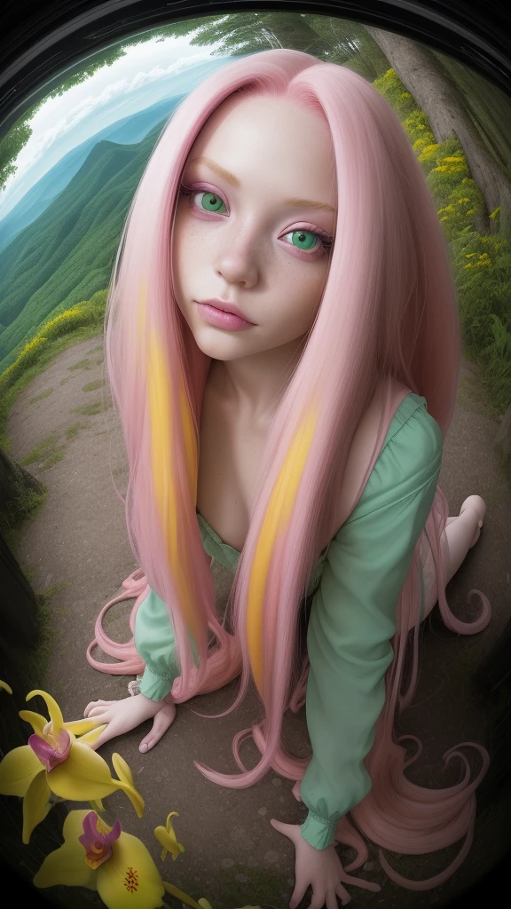Pink Hair Mountain Fashion
