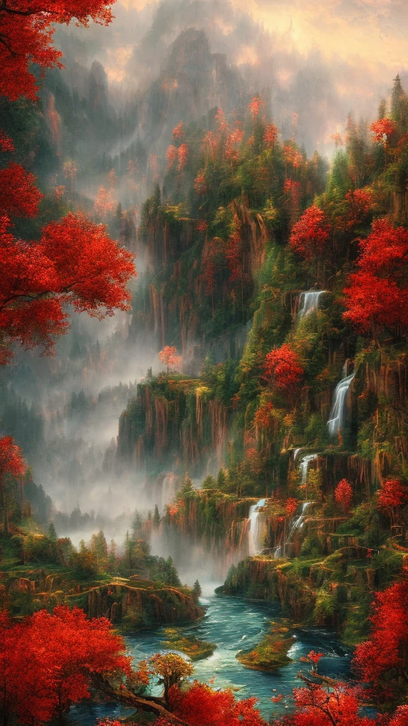 Summer Red Waterfall Bokeh