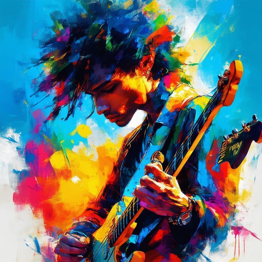 Energetic Rock Guitarist in Vibrant Manga Strokes