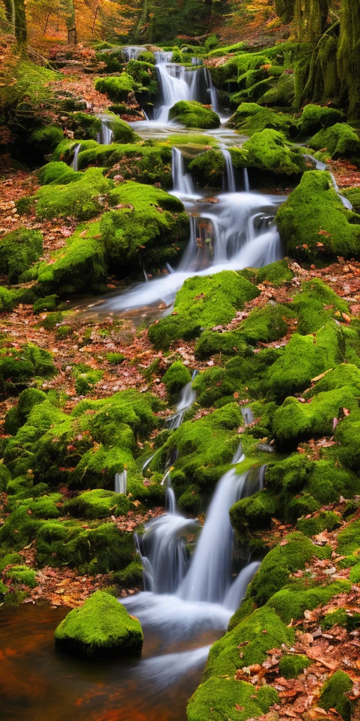 Forest Waterfall Sunset Reflection
