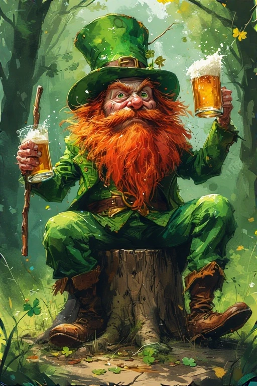 Leprechaun Forest Watercolor Illustration