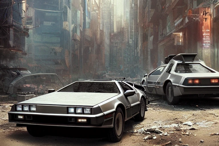 DeLorean Cyberpunk Abandoned City