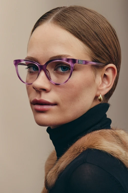 Woman Eyeglasses Fur Sweater