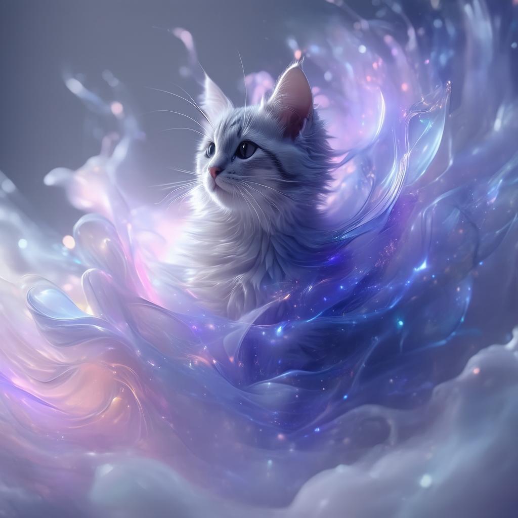 Glowing 3D Cat Floating in Digital Void
