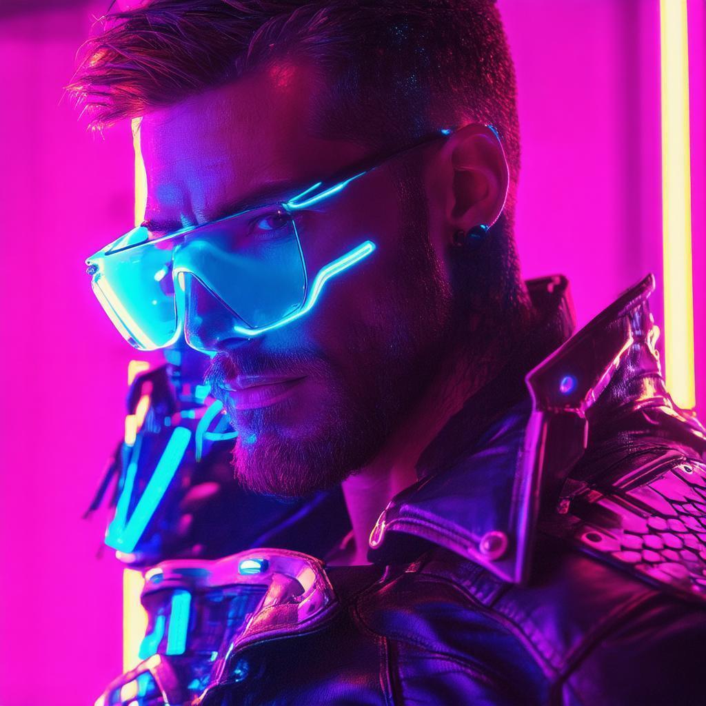 Rugged Neon Ranger in Cyber Fantasy Leather