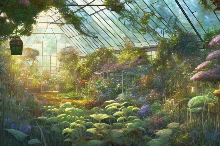 Cottage Greenhouse Golden Hour