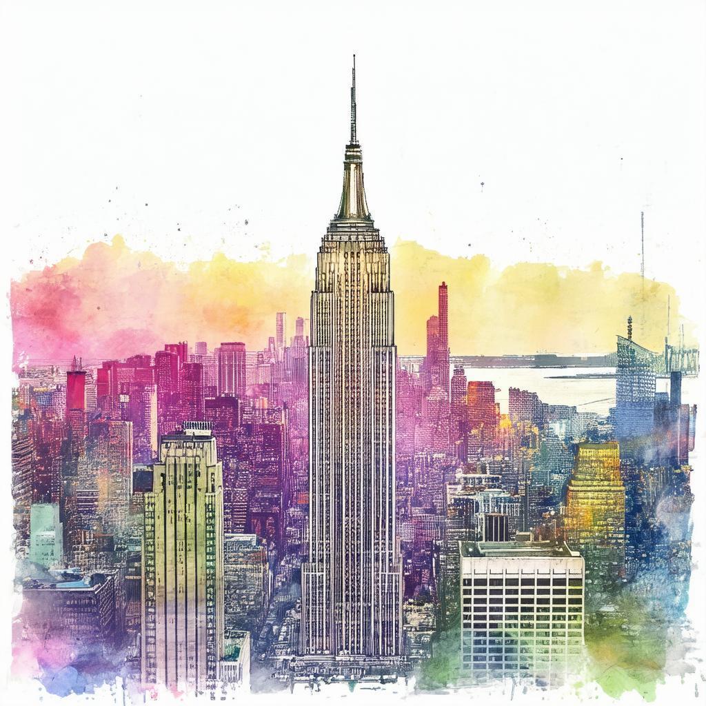 Empire State Building in Storybook Watercolor