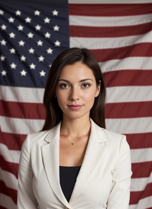Business woman in front of America flag