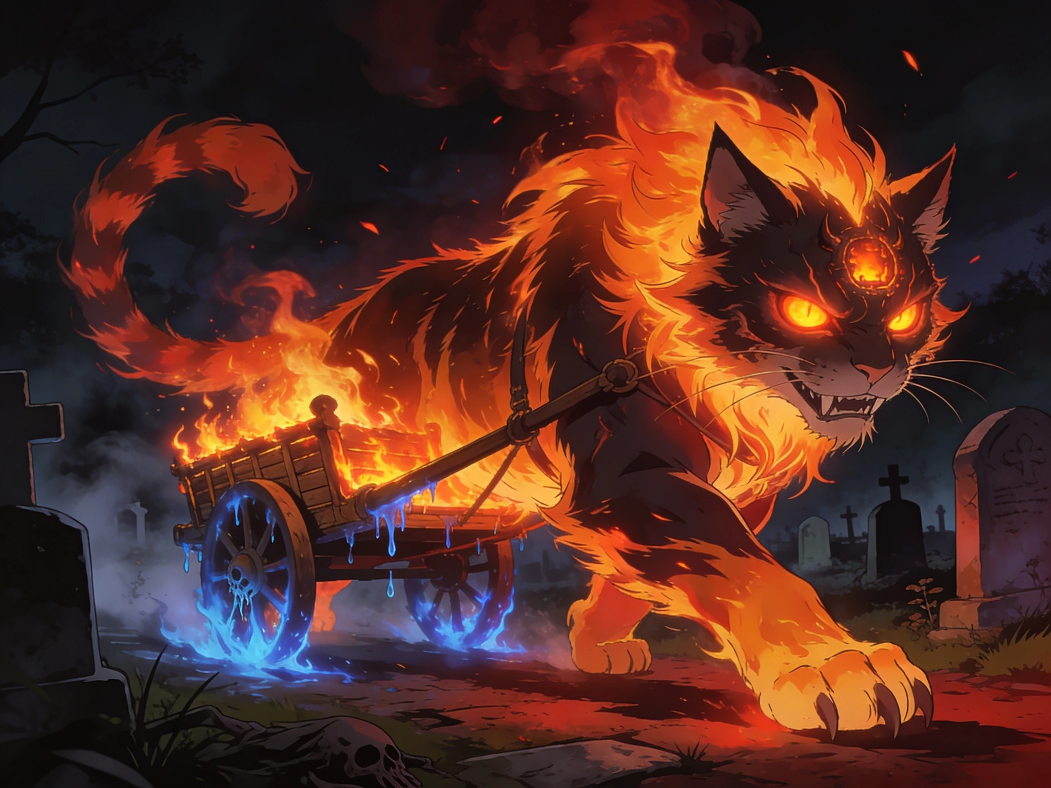 Demon Cat Pulling Flaming Cart