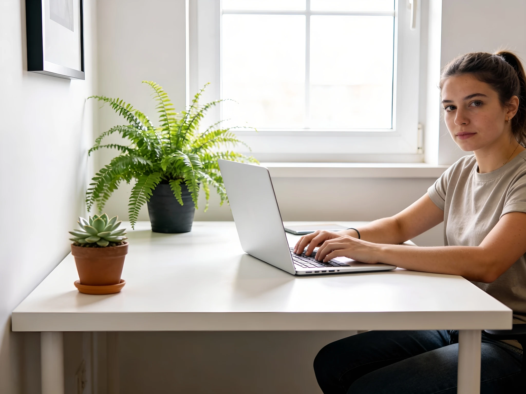 Woman Working On Laptop At Home