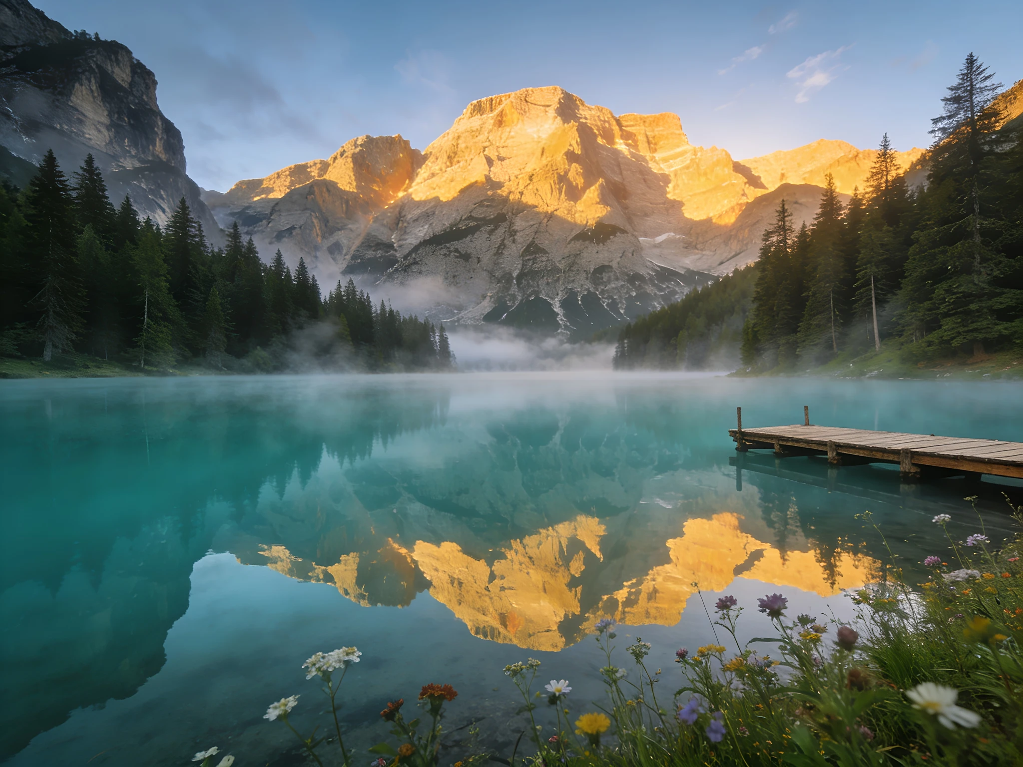 Dolomites Lake Mirrored At Sunrise