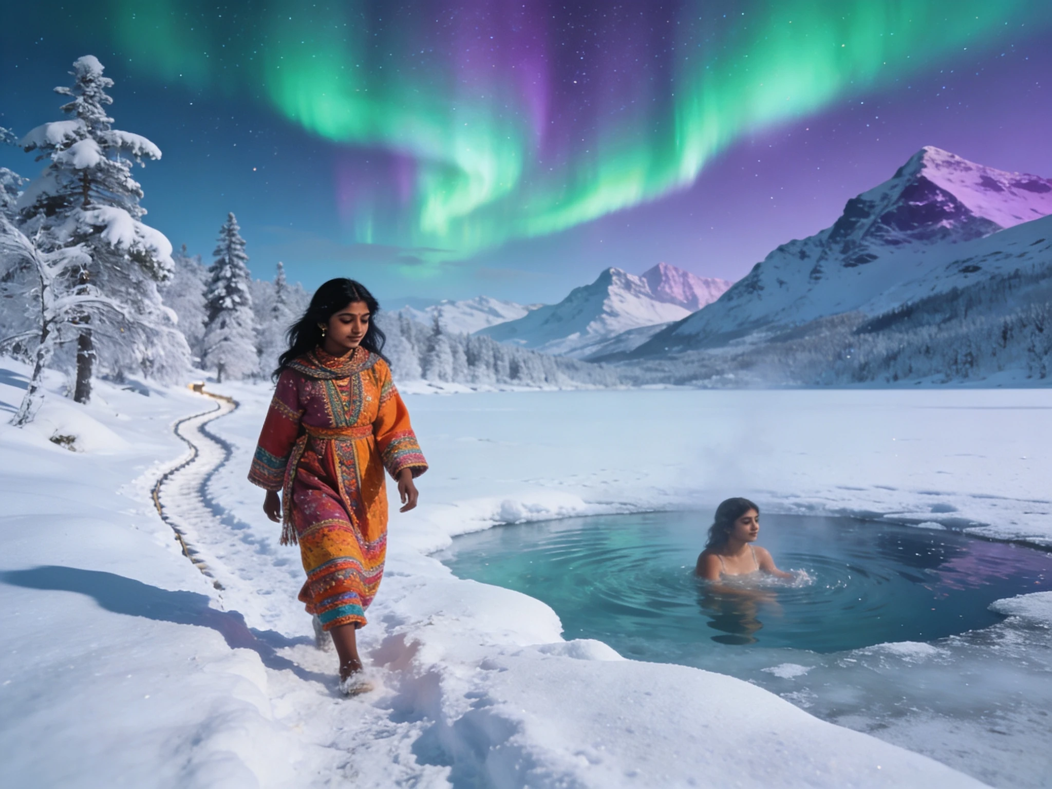 Traveler Under Swedish Northern Lights