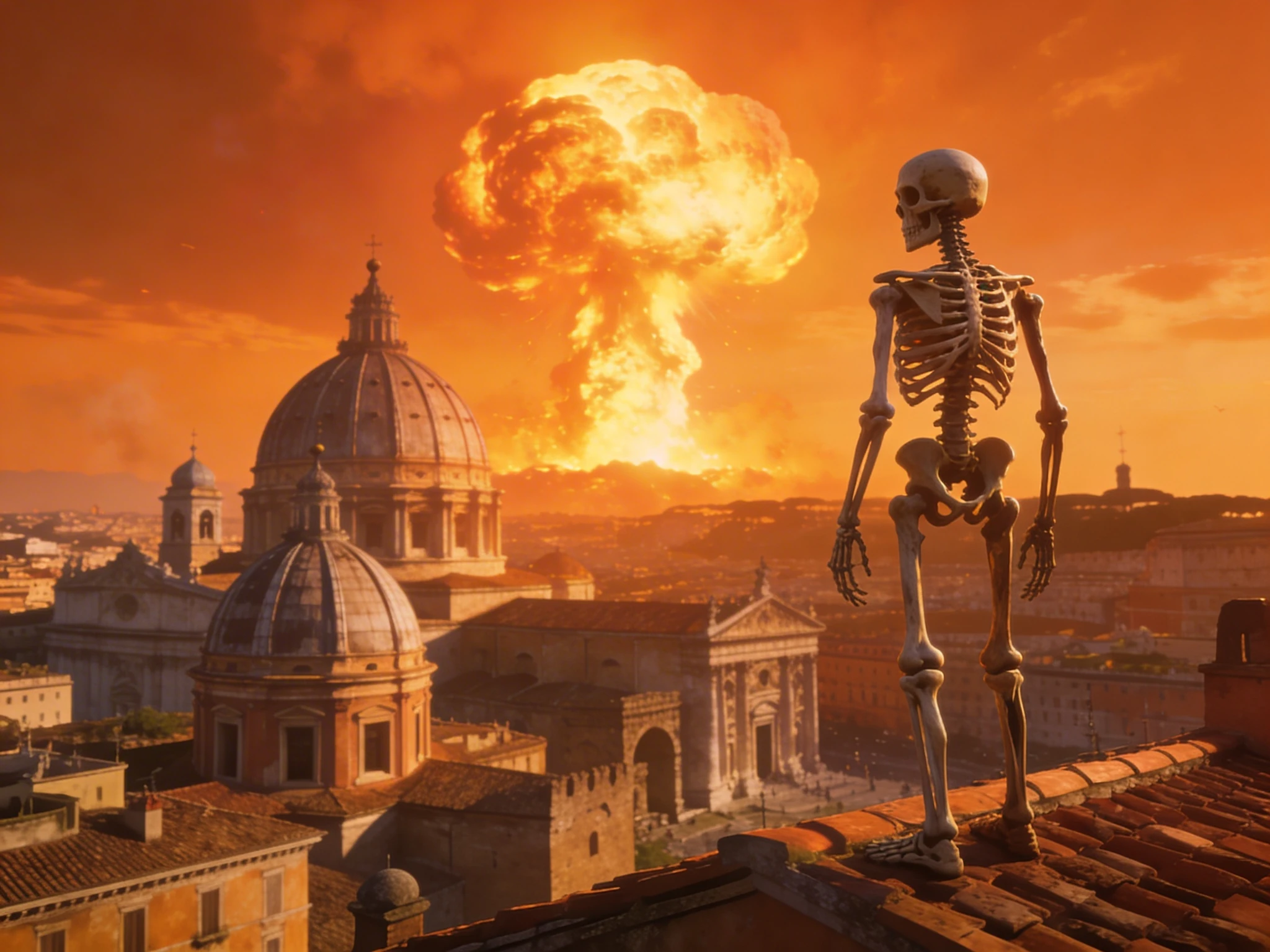 Skeleton Watching Blast Over Rome