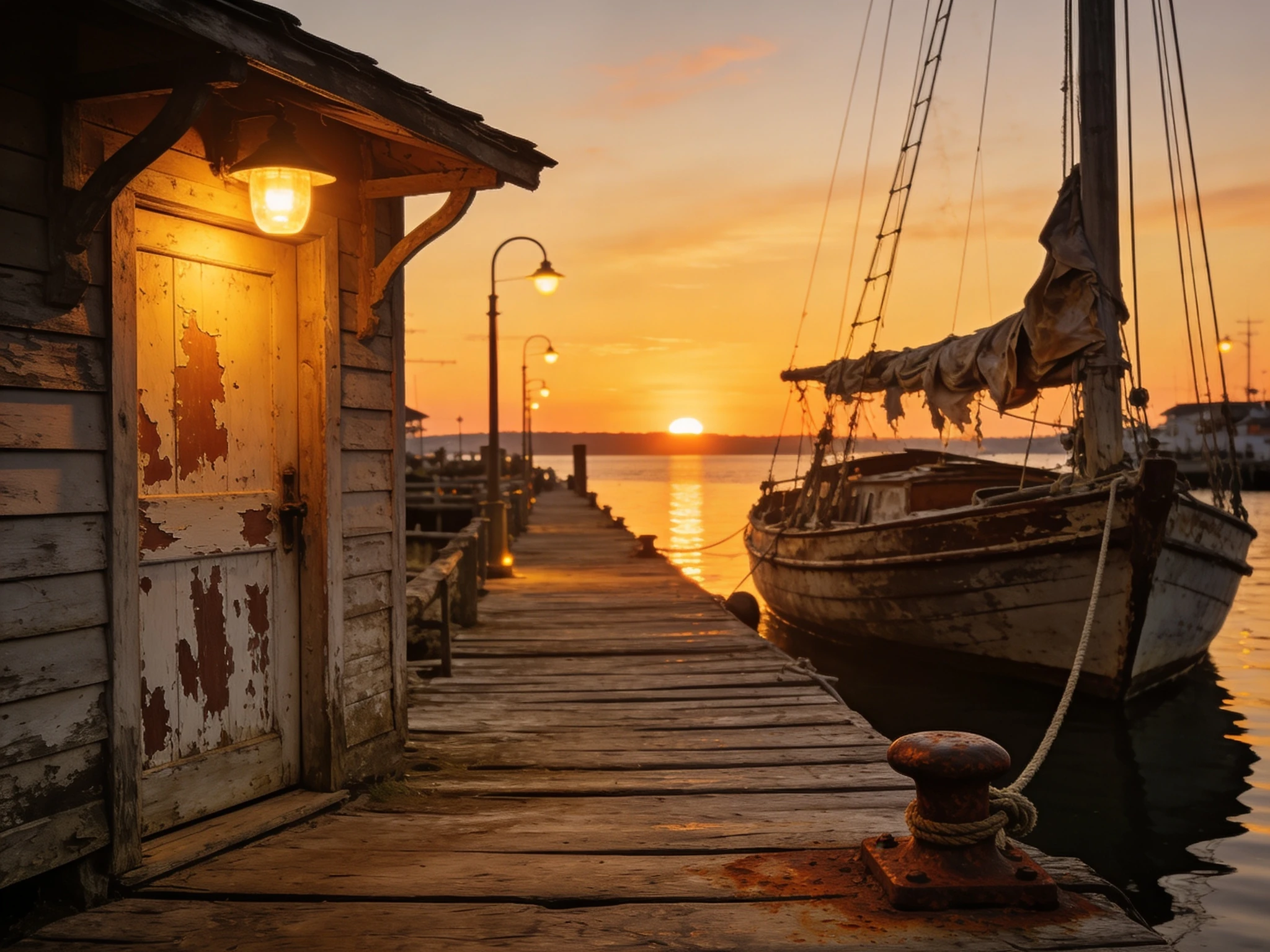 Old Sailboat At Rustic Wharf