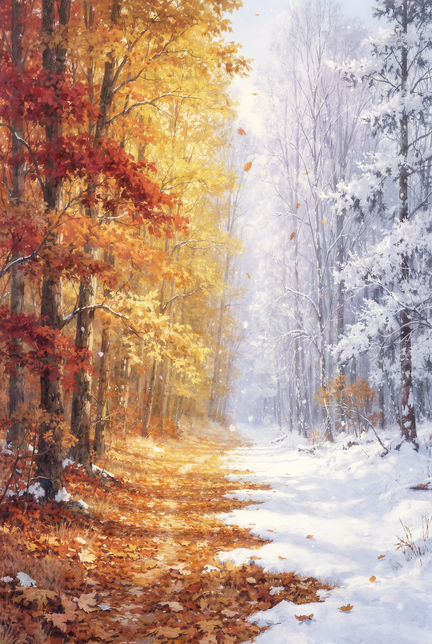 Autumn Fading Into Winter Forest