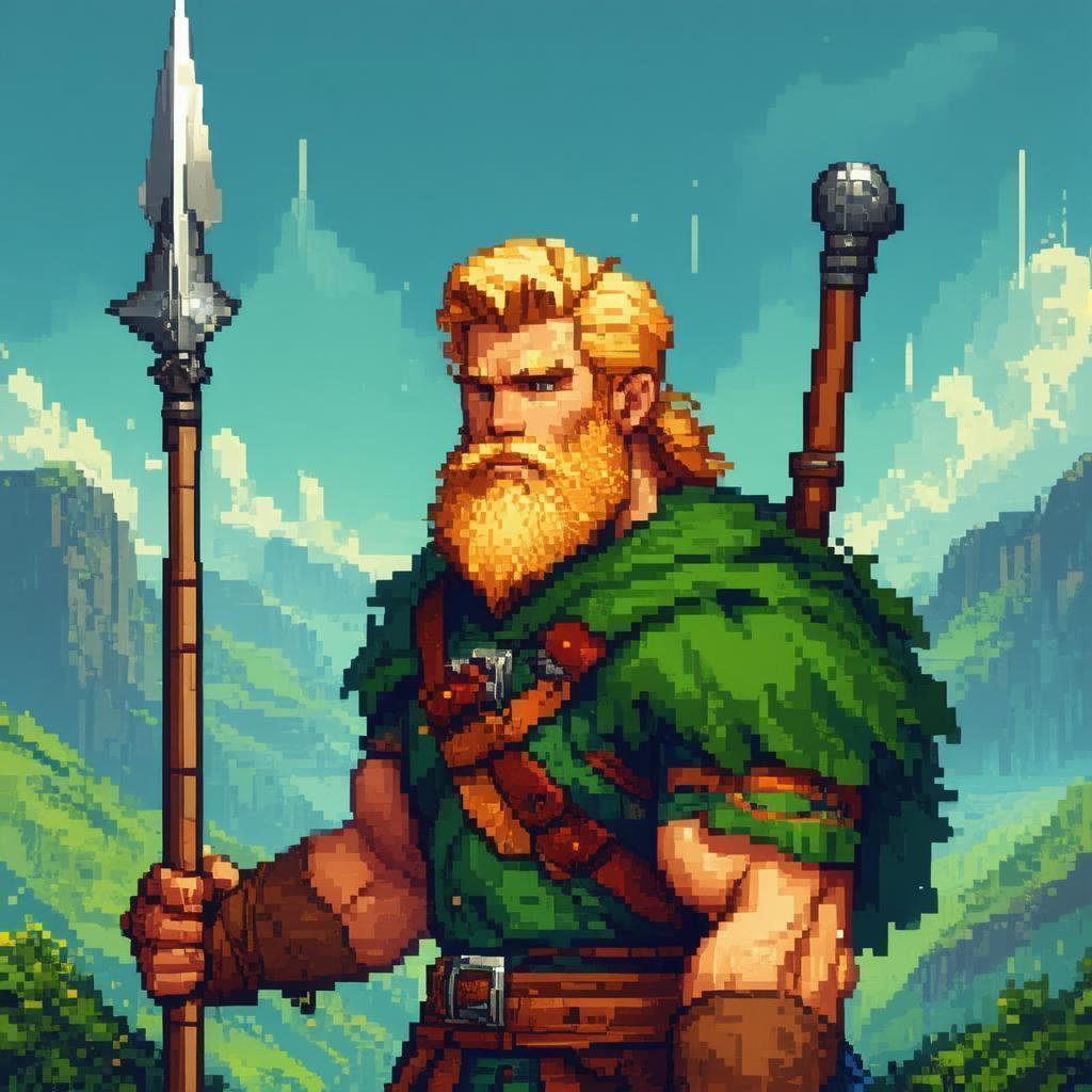 Pixel Ranger With Spear in Retro Style