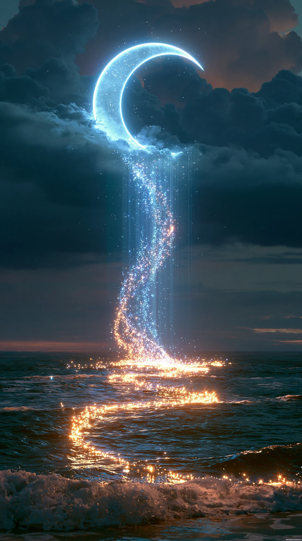 Moon Pouring Stardust Into Sea