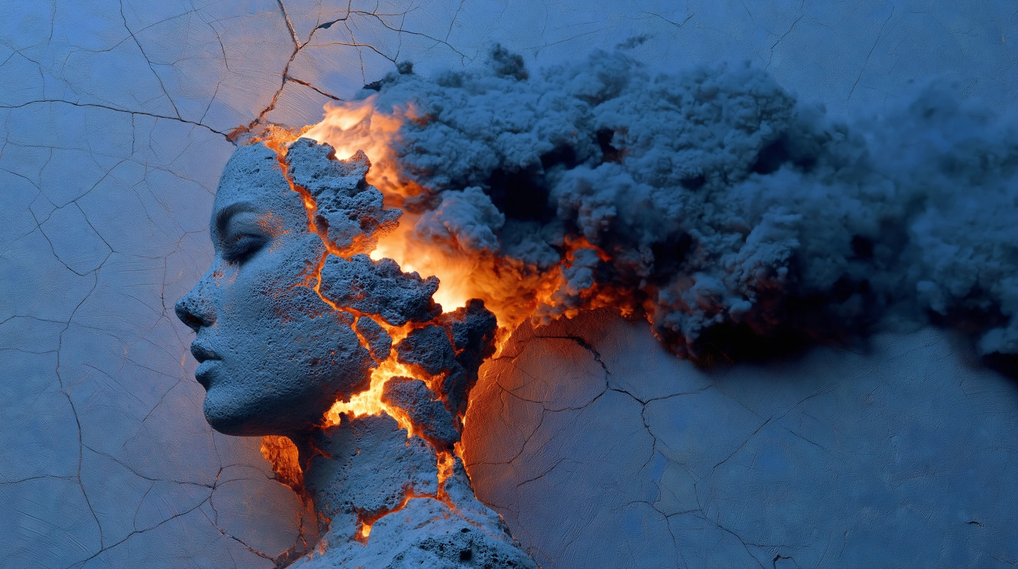 Stone Face Dissolving Into Smoke