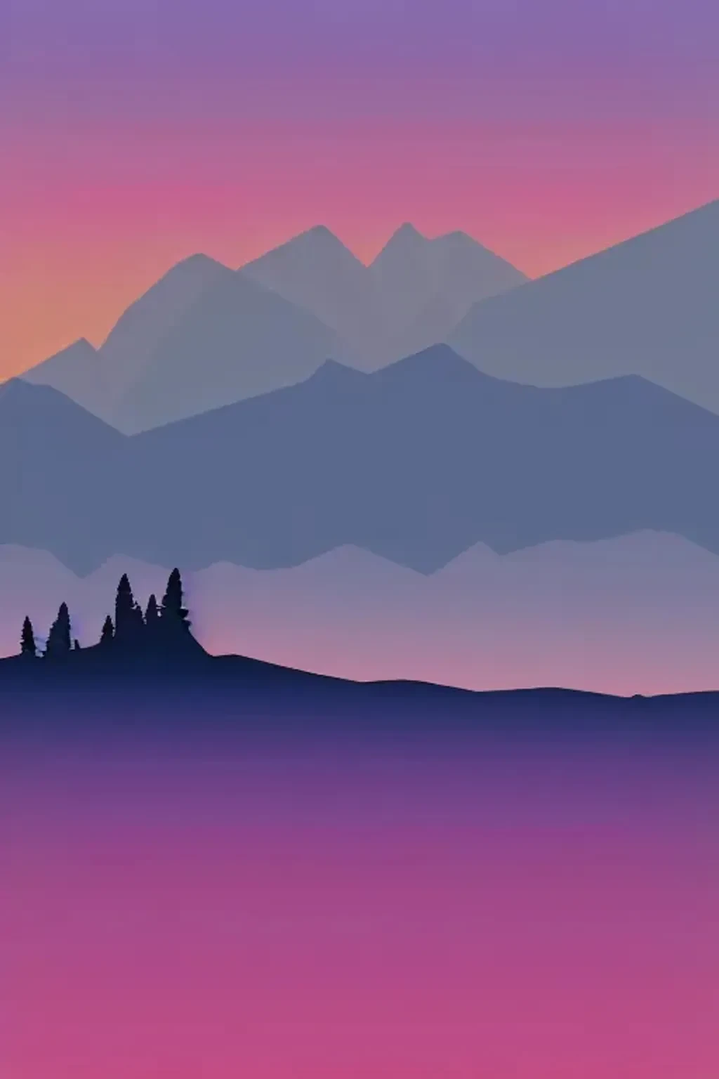 Layered Mountain Silhouettes At Sunset