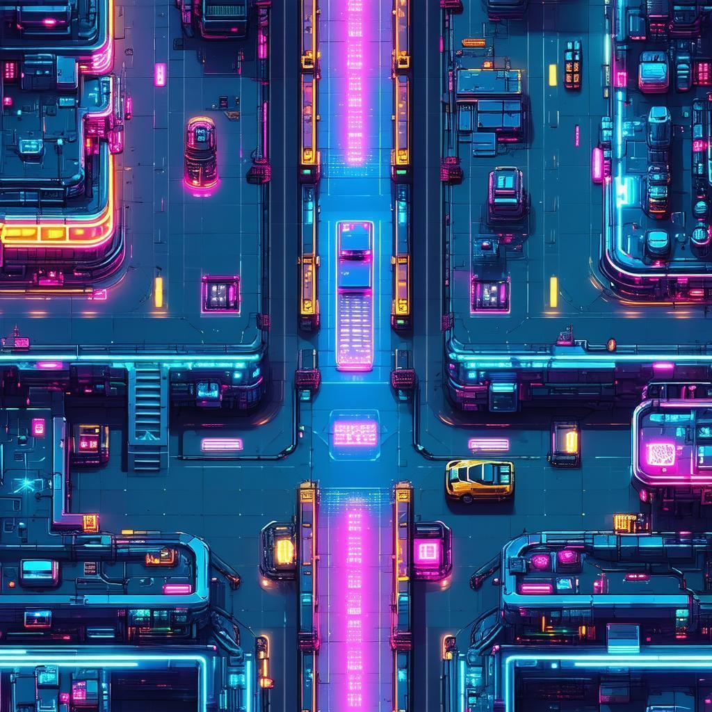 Neonpunk Sprite Sheet of Glowing Cyber Tiles