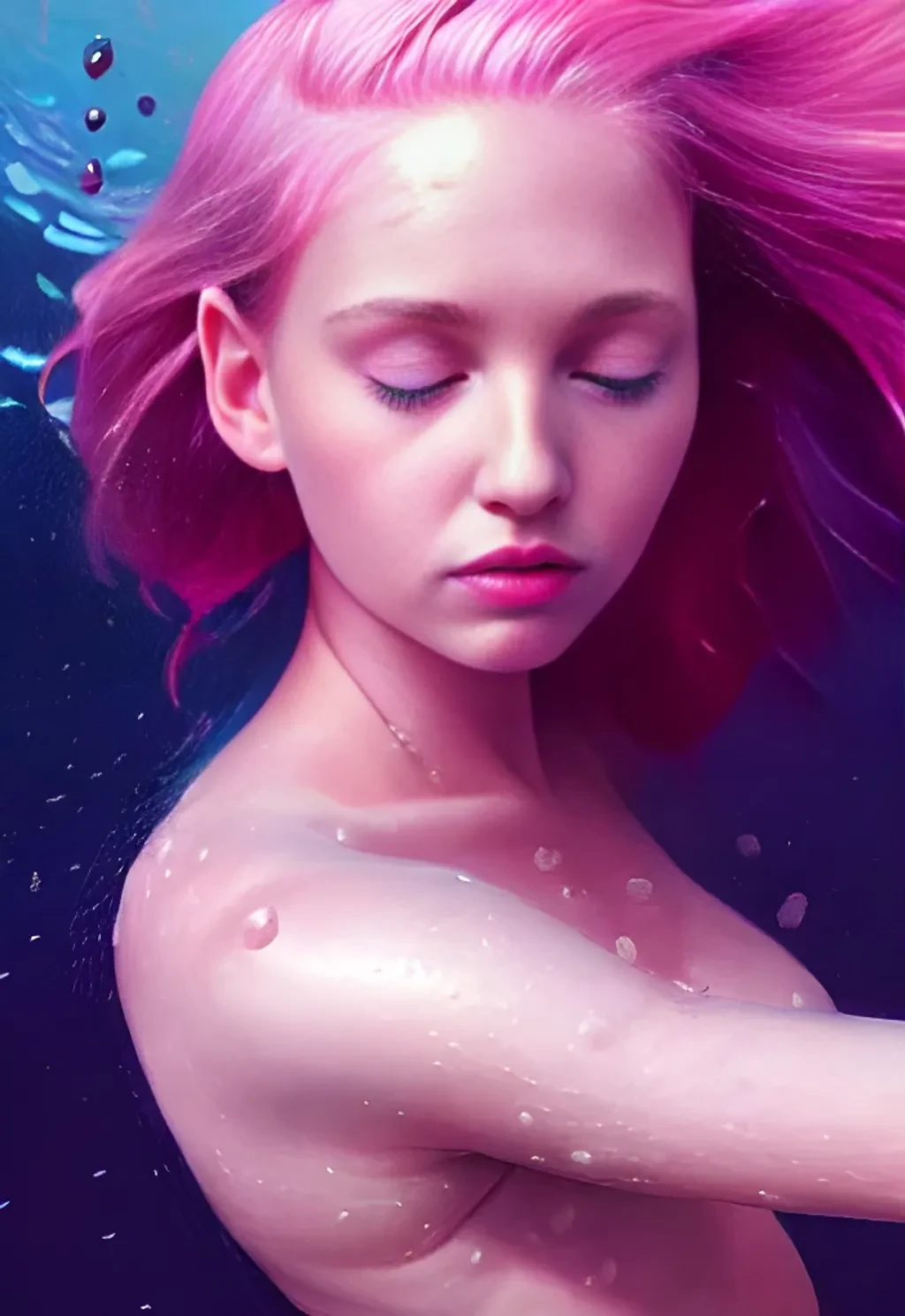 Pink Haired Girl Underwater