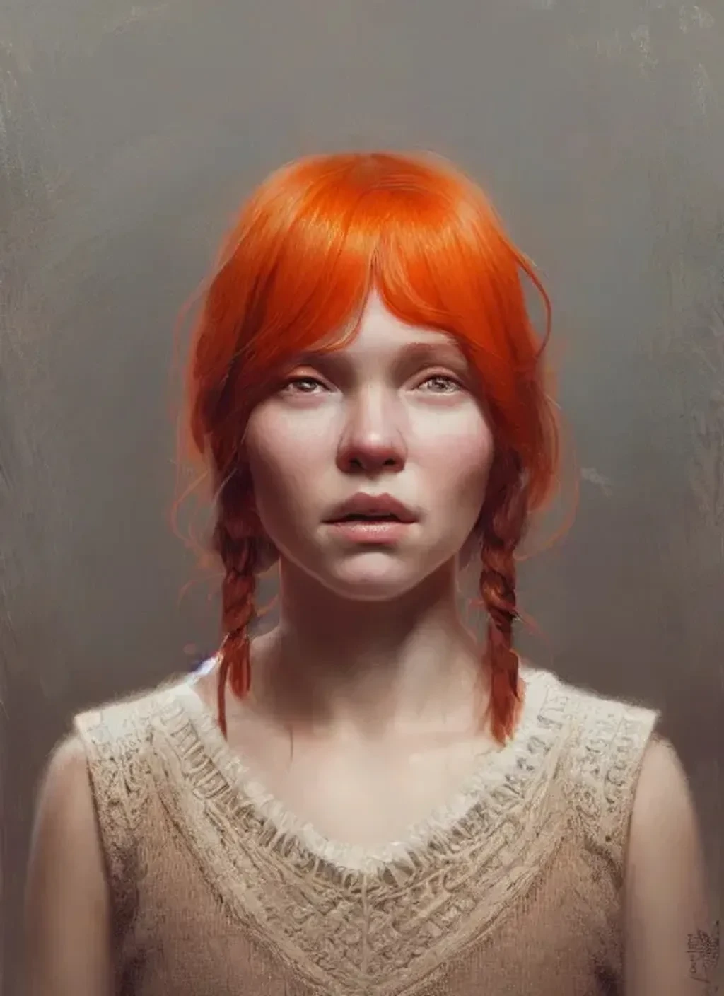 Orange Haired Girl In Log Cabin
